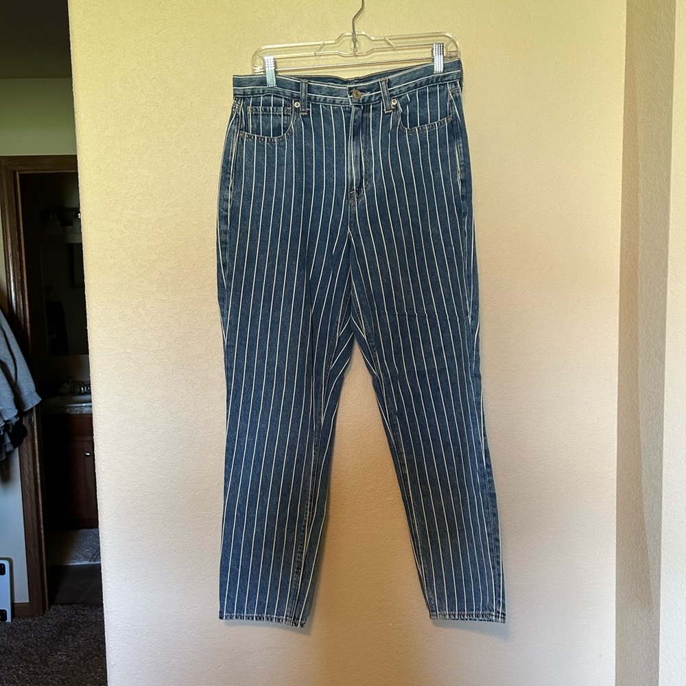 Striped High-Waist Mom Jeans